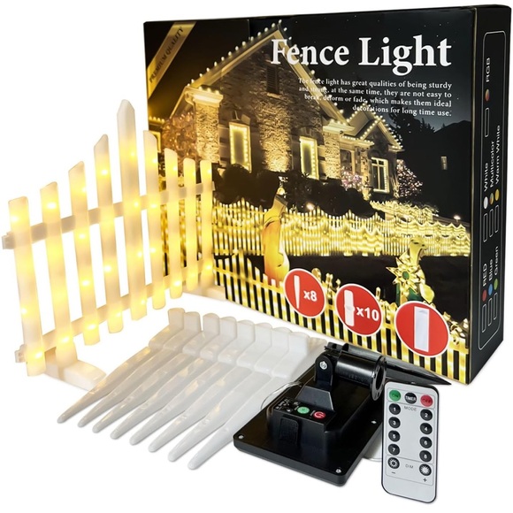 Solar☀️GardenFenceLights💡Outdoor/Inside 110inchesLedLighted💡White Picket Fence - Picture 1 of 8